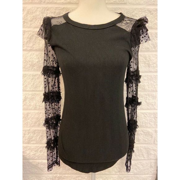 Free People Tops - Free People Long Sleeve Lace Ribbed Shirt